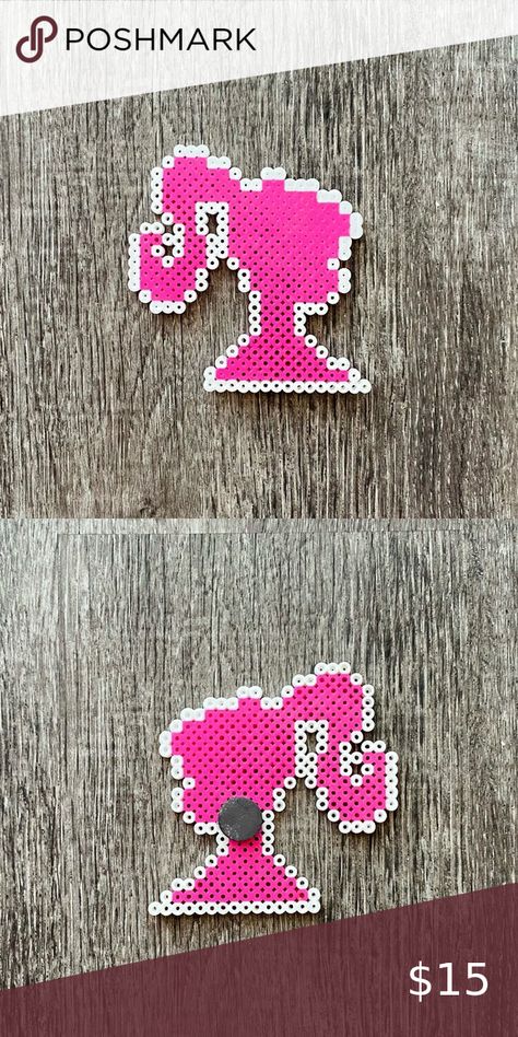 Retro Barbie Doll MAGNET pink collectible perler beads gift Perler Beads Barbie, Barbie Perler Bead Patterns, Bratz Perler Beads, Retro Perler Bead Patterns, Barbie Perler, Barbie Perler Beads, Barbie Beads, Fuse Bead Ideas, Hama Beads Jewelry