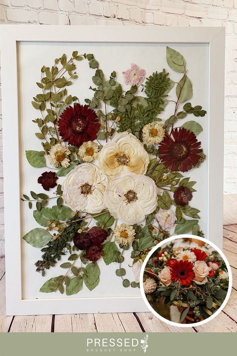 Pressed Bridal Bouquet Framed, How To Press Flowers In A Frame Wedding Bouquets, Pressed Roses Diy, Pressed Flower Bouquet Framed, How To Press Roses In A Frame, Pressed Flower Display, Pressing Wedding Bouquet Diy, Pressed Bridal Bouquet, Framed Wedding Bouquet