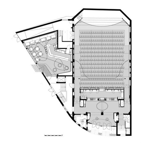 Gallery of Filmtheater Weltspiegel Cottbus / Studio Alexander Fehre - 16 Auditorium Plan, Sequence Photography, Theater Plan, Auditorium Architecture, Column Cladding, Cinema Architecture, Auditorium Design, Big Chandelier, Studio Theater