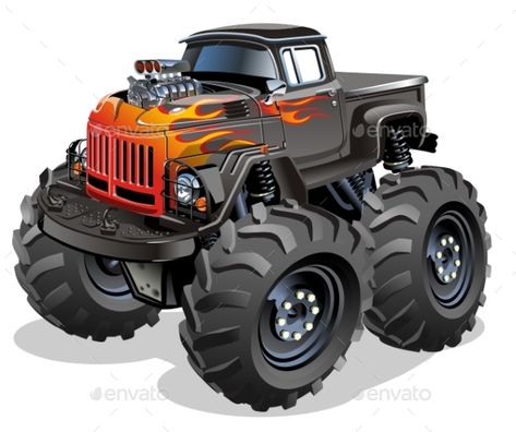 Cartoon Monster Truck Cartoon Monster Truck, Monster Truck Art, Big Monster Trucks, Monster Truck Kids, Garage Logo, Monster Truck Cake, Big Tractors, Pickup Car, Monster Car