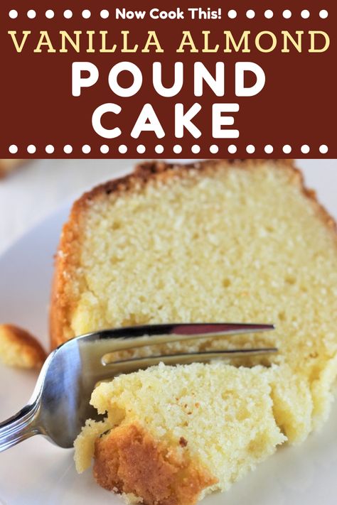 With just a few simple basic staple ingredients, you can make the most delicious sweet and buttery homemade Vanilla Almond Pound Cake! Eat it plain, top it, or use it in trifles or other recipes for sweet treats. #vanillaalmondpoundcake #poundcake #almondpoundcake #poundcakerecipe #dessertrecipes | nowcookthis.com Almond Pound Cake, Pound Cake Recipes Easy, Almond Pound Cakes, Almond Cake Recipe, Cake Delicious, Vanilla Recipes, Basic Cake, Leftover Cake, Bundt Cakes Recipes