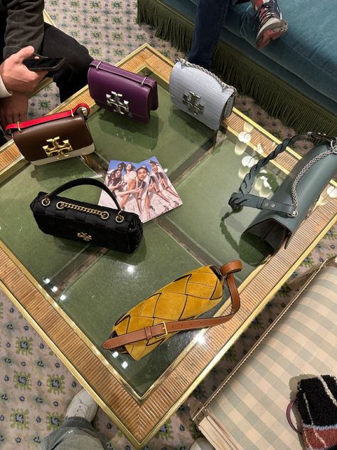 Tory Burch purses out on table in store Tory Burch Bag Aesthetic, Tory Burch Aesthetic, Tory Burch Purse, Bags Aesthetic, Tory Burch Bags, Tory Burch Bag, Tory Burch, In Store, Lifestyle