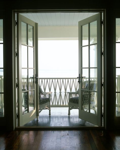 French doors leading to balcony, absolutely beautiful and romantic Double Door Balcony, Bedroom Balcony Second Story, Balcony French Doors, Balcony Illustration, Balcony Door Design, Balcony French, British Colonial Interior Design, Bedroom French Doors, Colonial Interior Design