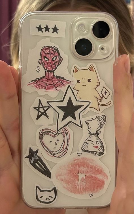 Drawn Phone Cases, Doodles For Phone Case, Cover Drawing, Phone Cover, Easy Drawings, Doodles, Pouch, Phone Cases, Collage