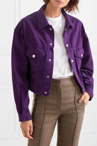 Outfits With Purple Jacket, Purple Jean Jacket Outfit, Purple Denim Jacket Outfit, Purple Cropped Jacket, Purple Jacket Outfit, Purple Jean Jacket, Mira Shards, Purple Denim Jacket, Cropped Denim Jacket Outfit