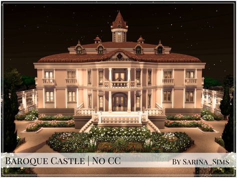 A beautiful, romantic and bright baroque castle with plenty of space for the whole family (and the butler). Found in TSR Category 'Sims 4 Residential Lots' Ts4 Castle Cc, Bloxburg House Ideas Castle, Sims 4 Castle No Cc, Sims 4 Castle Interior, Sims Baroque, Sims4 Castle, Castle In Bloxburg, Bloxburg Castle Exterior, Sims 4 Castle Cc