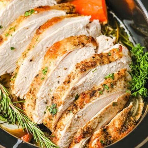 Crock Pot Turkey Breast - Spend With Pennies Turkey Dinner Sides, Turkey Cooking Times, Turkey Roll, Turkey Breast Crockpot, Herbed Butter, Slow Cooker Turkey Breast, Crockpot Turkey, Easy Dinner Recipes Crockpot, Oven Roasted Turkey