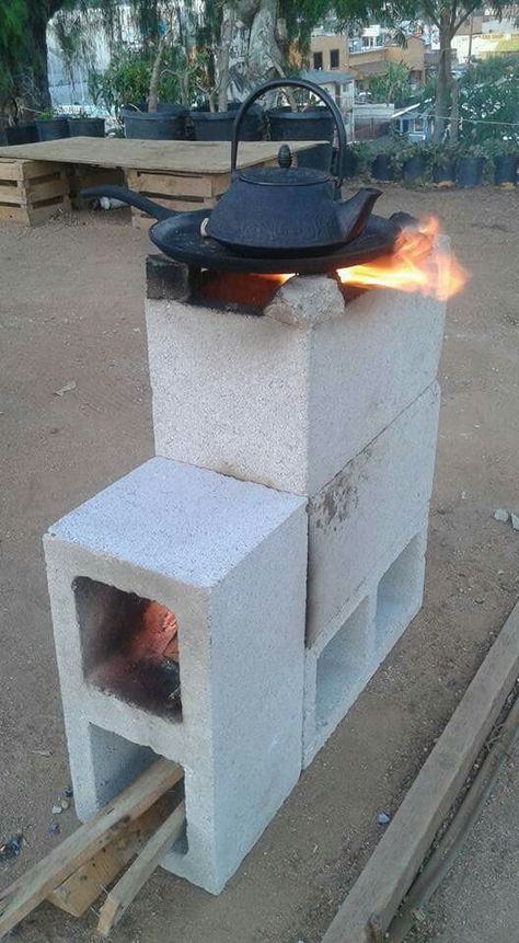 Outdoor Cooking Stove, Diy Rocket Stove, Cement Home, Diy Rocket, Cement Blocks, Outdoor Stove, Rocket Stove, Outdoor Oven, Cooking Stove