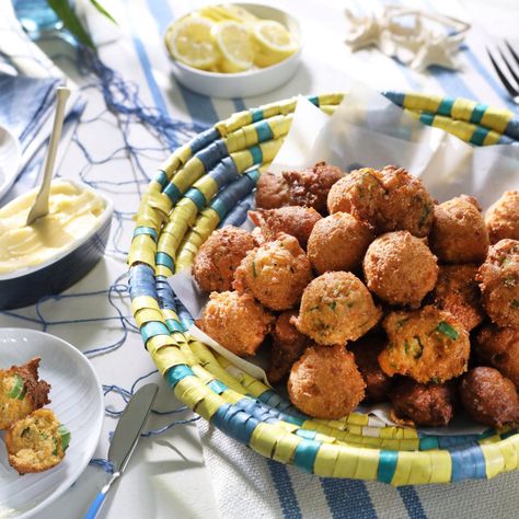 Miss Brown's Hushpuppies Two Ways By Kardea Brown Delicious Miss Brown, Fried Flounder, Kardea Brown, Skillet Green Beans, Fry Day, Hush Puppies Recipe, Mini Fruit Tarts, Brown Food, Brown Recipe