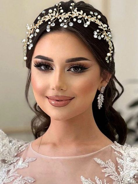 1pc Women'S Gold Rhinestone Bridal Hair Accessory Set, Suitable For Bride Wedding Banquet Parties Gold Basics,Glamorous,Romantic,Boho   Copper     Wedding & Event, size features are:Bust: ,Length: ,Sleeve Length: Wedding Hollywood Waves, Wedding Hollywood, Boho Tiara, Gold Leaf Headband, Floral Headpiece Wedding, Chain Headband, Rhinestone Handbags, Bridal Hair Accessory, Copper Wedding