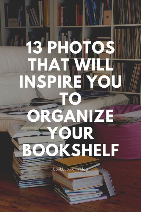 Get inspired to organize your bookshelf with these impressive before and after photos. #books #bookshelf #bookshelves How To Sort Bookshelf, How To Stack Books, How To Organize Bookshelf, Organizing Books Without Bookshelf, Book Organization Ideas Bookshelves, Bookshelf Organization Aesthetic, Books In Kitchen, Organized Bookshelf, Cozy Fall Bedroom