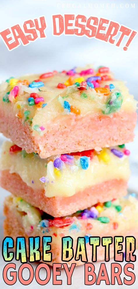 Soft and sweet, these Gooey Cake Batter Bars are super easy to throw together - just cake mix and a few other simple ingredients. Cake Batter Bars, Ooey Gooey Cake, Cake Mix Bars, Cake Batter Recipes, Ooey Gooey Bars, Gooey Cake, Gooey Bars, Gooey Butter Cake, Lemon Cake Mixes