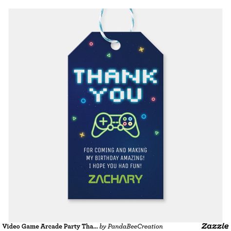 Video Game Arcade Party Thank You Favor Gift Tag Arcade Theme Party, Arcade Theme, Neon Video, Arcade Birthday Parties, Arcade Birthday, Video Game Arcade, Video Game Party Favors, Arcade Party, Game Arcade