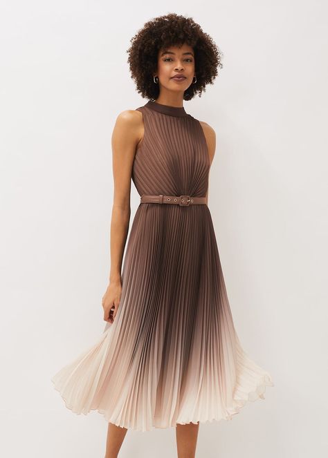 March Wedding, Shimmery Dress, Fab Dress, Nude Dress, Mob Dresses, Brown Ombre, Bride Clothes, Pleated Midi Dress, Halterneck Dress