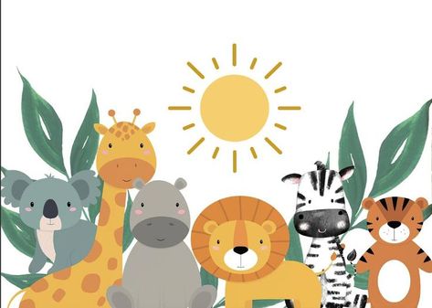 Safari Mural, Playroom Mural, Nursery Wall Painting, Kids Salon, Jungle Decorations, Book Illustration Design, Preschool Decor, Kids Room Murals, Animal Nursery Theme