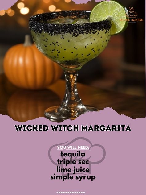 🧙‍♀️✨ Unleash your inner witch with the Wicked Witch Margarita! A magical twist on a classic favorite. 🍹 Wicked Witch Margarita Ingredients: - 2 oz tequila - 1 oz triple sec - 1 oz lime juice - 1 oz simple syrup - Black sanding sugar for rim - Lime wedges for garnish Instructions: 1. Rim glass with black sanding sugar. 2. Fill shaker with ice. 3. Add tequila, triple sec, lime juice, and simple syrup. 4. Shake well and strain into glass. 5. Garnish with lime wedge. 6. Enjoy your spellbindin... Cocktail Recipes At Home, Margarita Ingredients, Rum Cocktail Recipes, Sanding Sugar, Inner Witch, Thanksgiving Cocktails, Pumpkin Chai, Classic Margarita, Festive Cocktails