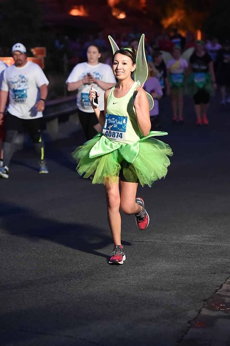 Tinkerbell running costume Running Halloween Costumes, Tinkerbell Running Costume, Disney Half Marathon Outfits, Disney Marathon Costumes, Halloween Running Costumes, 5k Costume, Disney Running Outfits, Disney Princess Marathon, Disney 5k