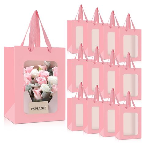 PRICES MAY VARY. 【Reliable Material】These paper gift bags are made of high quality thick paper with PVC window,sturdy and durable, not easy to break or tear, can be used for a long time. 【Transparent Window Design】The bouquet gift bags are designed with clear window, you can easily view the items inside.In addition, it is easy to fold and unfold, which is convenient for storage and not spacial. 【Package Included】You will get 12 pieces gift bags with clear window and handles,enough quantity for d Bouquet Gift, Pvc Windows, Clear Window, Valentine Wedding, Paper Gift Bags, Window Design, Paper Bags, Day Wedding, Shopping Bags