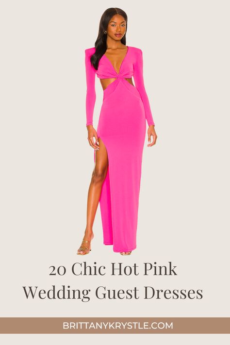 I've curated the 20 most stylish hot pink wedding guest dresses from Revolve. Chic and classy wedding guest outfit ideas for women to wear to spring, summer, and fall weddings. Includes designers like Norma Kamali, Solace London, & Amanda Uprichard in a variety of shades (bright pink, hot pink, fuschia) and styles (long, midi, short, one shoulder, long sleeve) so you'll be the best dressed wedding guest. Elegant hot pink gowns and evening wear for formal occasions. Hot Pink Wedding Dress, Pink Wedding Guest Dresses, Hot Pink Wedding, Wedding Dress Aesthetic, Hot Pink Maxi Dress, Dresses For Spring, Hot Pink Weddings, Solace London, Wedding Guest Style