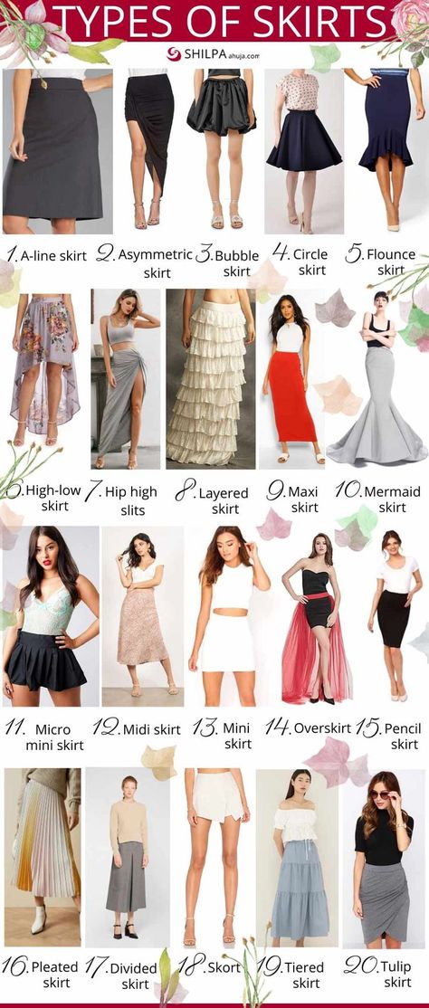 Types of Skirts | Different Chic Skirt Fashion & Trends | Types of skirts, Fashion, Skirt fashion Skirt And Top Western Outfit, Skirts Types, Fashion Types, Fashion Terminology, Types Of Clothing Styles, Dresses Images, Fashion Infographic, Different Types Of Dresses, Chic Skirt