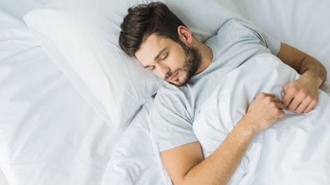 top view of bearded man sleeping on bed Sleeping Man, Fetal Position, Muscle Imbalance, Stomach Sleeper, Lower Abdomen, Relieve Back Pain, Poor Posture, Sleeping Positions, Move Your Body