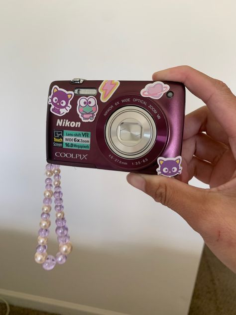 Nikon Coolpix Aesthetic, Camera Decorations, Sanrio Stickers, Purple Chrome, Nikon Lens, Digi Cam, Cute Camera, Dream Gift, Nikon Coolpix