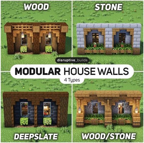 House Plan Minecraft, House Designs Exterior Minecraft, Wall Design Minecraft House, Types Of Minecraft Houses, Minecraft Village Walls Ideas, Minecraft Wall House Ideas, Minecraft House Walls Ideas, Minecraft House Detailing, How To Make A Village In Minecraft