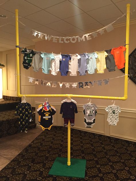 Tailgate Theme Baby Shower Ideas, Superbowl Baby Shower Theme, Sports Themed Baby Shower Ideas For Boys, Sport Theme Baby Shower Ideas, Tailgate Baby Shower Theme, Vintage Sports Baby Shower Ideas, Sport Baby Shower Theme, Baby Shower Sports Theme Boy, Super Bowl Baby Shower Theme