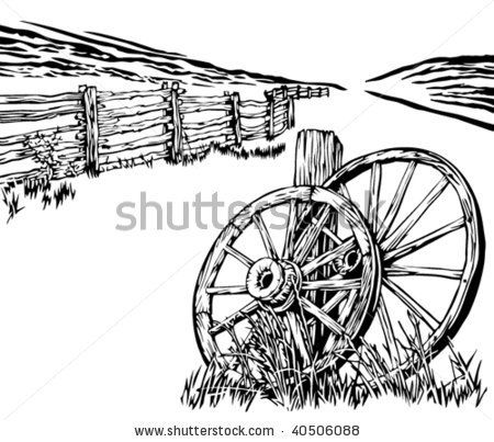 Wagon wheels Headstone Ideas, Paint Lessons, Wheel Tattoo, Farm Wagons, Landscape Pencil Drawings, Rustic Fence, Pencil Drawings Of Animals, Old Wagons