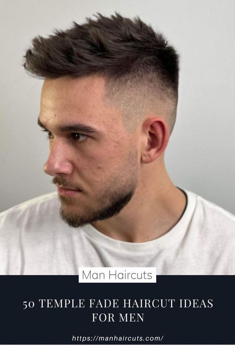 A man wearing plain white shirt Spiky Haircut Men, Fade Types, Temple Fade Haircut, Scissor Fade, Gentlemen Guide, Mother Father Gentleman, Temp Fade, Temple Fade, Mens Fringe