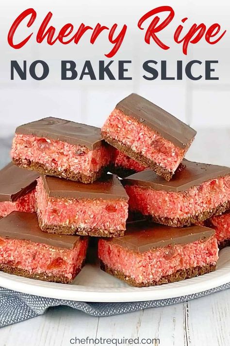 Cherry Ripe Recipes, No Bake Slice, Cherry Ripe Slice, No Bake Slices, Custard Slice, Coconut Slice, Chocolate Slice, Cherry Coconut, Tray Bake Recipes