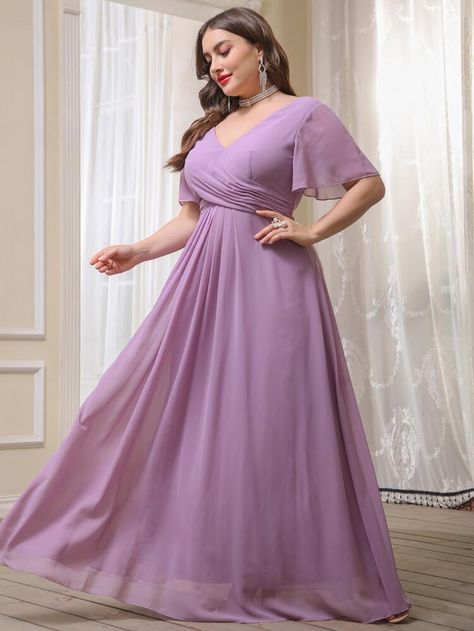 Free Returns ✓ Free Shipping On Orders $49+ ✓. Plus Flutter Sleeve Chiffon Dress- Plus Size Dresses at SHEIN. Lilac Formal Dress, Vestido Color Lila, Plus Size Bridesmaid Dresses, Lavender Bridesmaid Dresses, Rustic Dresses, Lilac Bridesmaid Dresses, Formal Bridesmaids Dresses, Crepe Wedding Dress, Prom Dress Plus Size