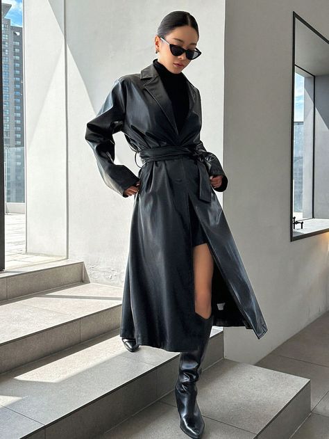 Leather Trench, Leather Trench Coat, Trench Coats, Pu Leather, Trench Coat, Collar, Leather