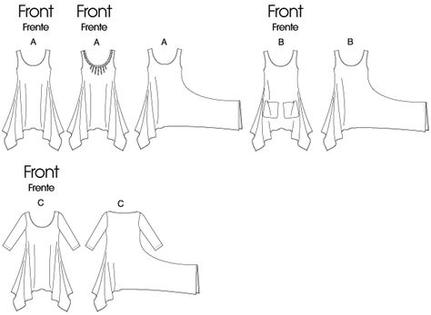 Hankerchief Hem line art from McCall's pattern.  Just a big rectangle off the side. Pola Blus, Maternity Sewing, Knit Top Patterns, Sewing Tops, Handkerchief Hem, Creation Couture, Mccalls Patterns, Pattern Drafting, Fashion Sewing