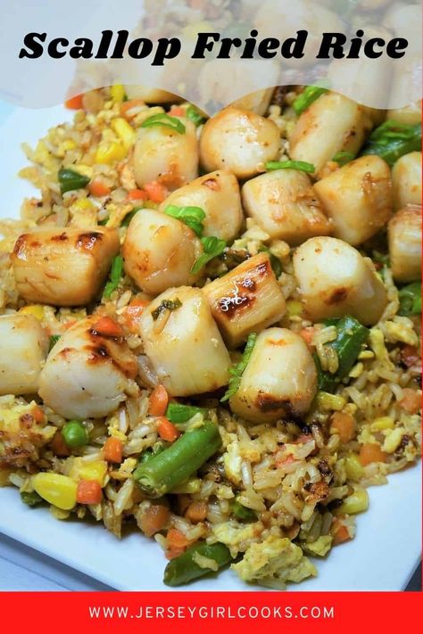 Asian Scallop Recipes, Scallop Fried Rice, Homemade Asian Food, Using Leftover Rice, Takeout Recipes, Frozen Scallops, How To Cook Scallops, Riced Veggies, Rice Dinner