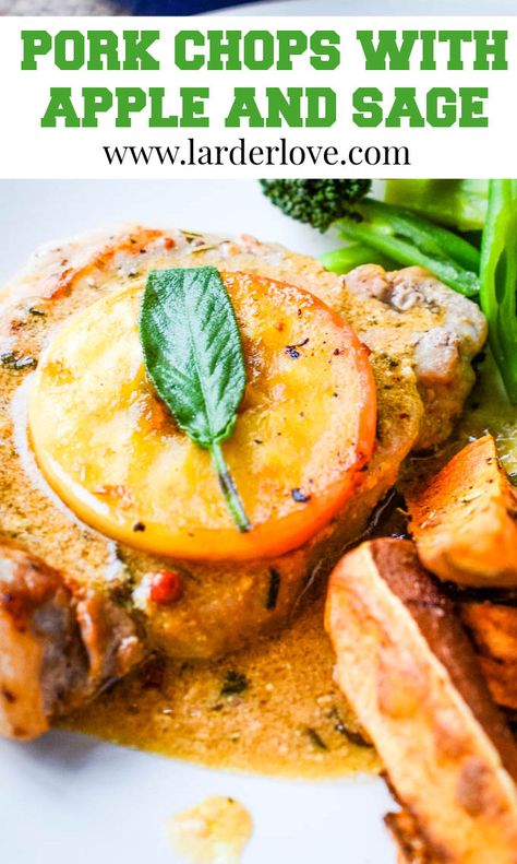 This simple recipe for pork chops with apple and sage makes the perfect midweek meal, quick, easy and tasty too. #pork #porkchops #midweekmeals #larderlove Sage Pork Chops, Apple Pork Chop Recipes, Heart Healthy Diet Recipes, Recipe For Pork Chops, Pork Chops With Apples, Recipe For Pork, Healthy Pork, Recipes Meat, Easy Pork Chops