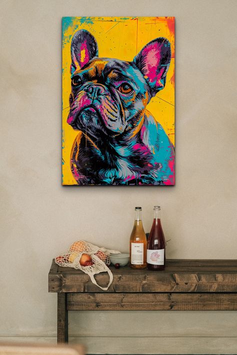 Make Wall Art, Bulldog Painting, French Bulldog Painting, Make Your Home Cozy, Home Cozy, Pop Art Canvas, Home Office Living Room, Dog Canvas, Housewarming Present