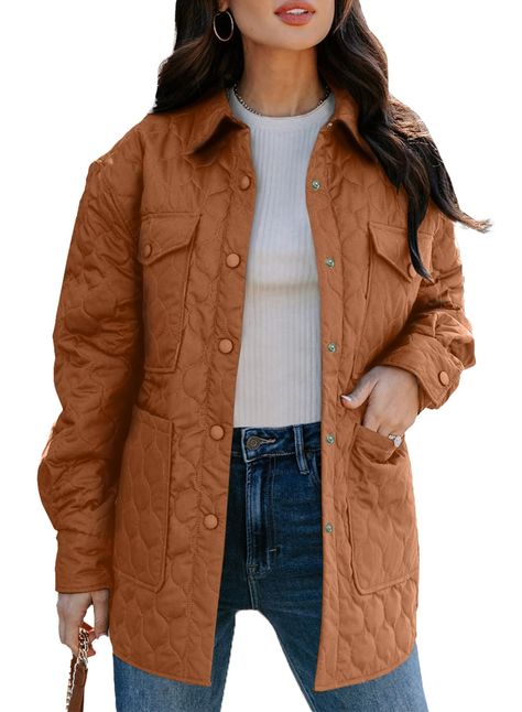 PRICES MAY VARY. Material: quilted jackets for women are made of high-quality materials that are soft and comfy to wear. the lightweight fabric keeps you warm and comfortable in the fall and winter. Features:womens fashion jackets,lightweight quilted jackets for women,long sleeve puffer jacket womens,diamond bomber jacket women,fall button down jackets for women,solid color coat,collared outerwear,winter jackets for women with multiple pockets. Design: lightweight quilted jackets for women are d Quilted Jackets For Women, Cute Fall Jackets, Quilted Jacket Outfit, Light Fall Jacket, Long Quilted Coat, Puffer Jacket Style, Autumn Jacket Women, Down Puffer Jacket, Casual Outerwear