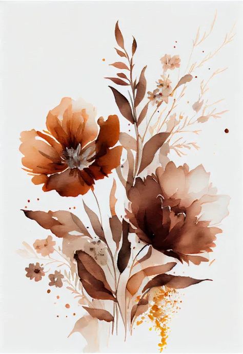 Brown Flower Background, Monochromatic Watercolor, Brown Illustration, Image Flower, Brown Watercolor, Modern Watercolor Art, Twig Art, Flower Drawing Design, Illustration Blume