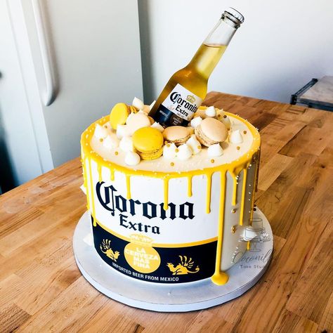 Corona... reminds me of the time my dad found an unopened corona bottle in the middle of the snow in mt. Charleston. It almost seemed as if… | Instagram Corona Cake Beer, Beer Decorated Cake, Guinness Birthday Cake, Corona Beer Party Theme, Men Cake Ideas Birthdays, Beer Cakes For Men Birthday, Men's Cakes Birthday, Beer Cake Design, Men’s Cake