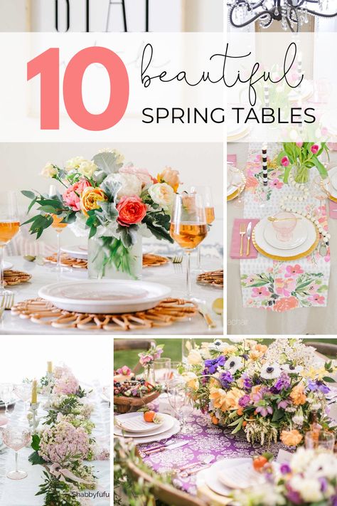 10 spring table ideas for mother's day, easter or brunch! Spring table decor and tablescape ideas. #spring #tabledecor #tablesetting #tablescape #modernglam Mother Day Table Decoration Ideas, Spring Brunch Ideas Decor, Spring Table Scape, Spring Brunch Decor, Spring Tablescapes Ideas, Spring Brunch Tablescape, Brunch Table Decor, Brunch Table Decorations, Banquet Table Decorations