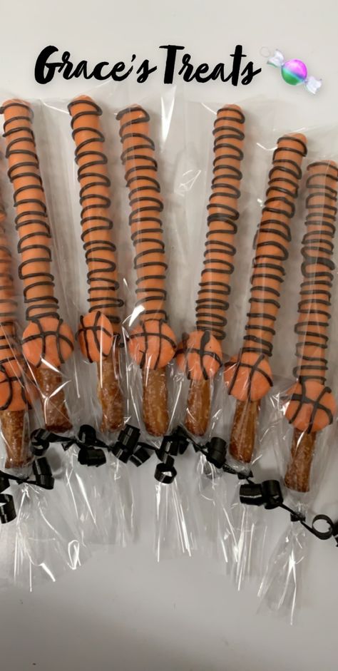 Basketball Theme Dessert Table, Basketball Treat Ideas, Basketball Party Desserts, Basketball Pretzel Rods, Basketball Candy Table, Basketball Chocolate Strawberries, Basketball Theme Treats, Basketball Strawberries, Basketball Theme Baby Shower Ideas