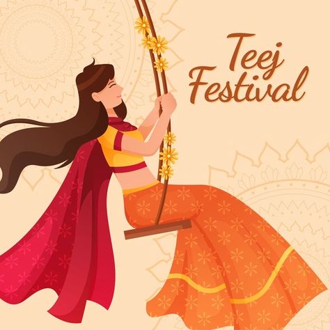 Gradient teej festival celebration illus... | Free Vector #Freepik #freevector #celebration #india #festival #event Teej Festival Chart, Teej Festival, Celebration Illustration, India Festival, Vector Gradient, Bullet Journal Paper, Festival Celebration, Oil Pastels, Journal Paper