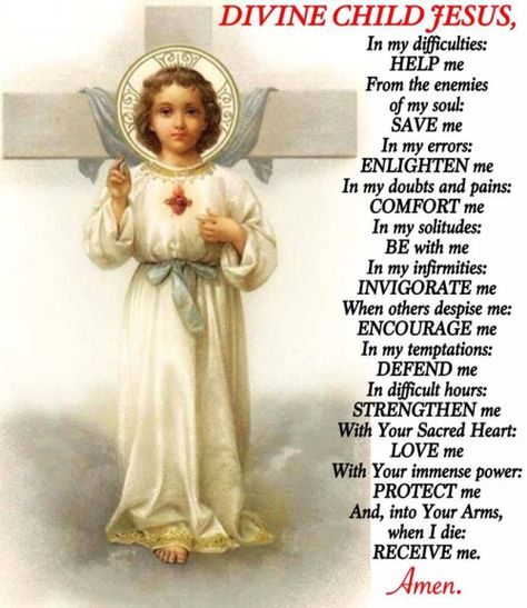 Infant Jesus Prayer, Catholic Saints Prayers, Divine Infant Jesus, Divine Mercy Prayer, Catholic Prayers Daily, Catholic Beliefs, Eucharistic Adoration, Jesus Help, Spiritual Warfare Prayers