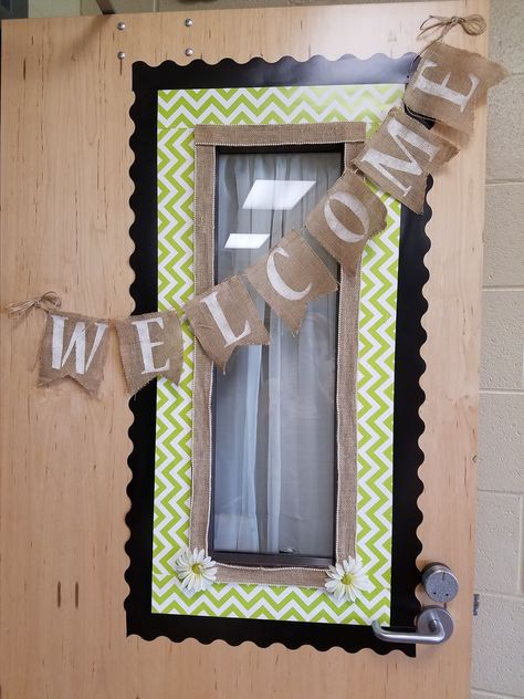 Horizontal Vertical Classroom Door, Rustic Bloom Classroom Theme, Farmhouse Classroom Door Ideas, Grade 3 Door Decoration, Classroom Door Farmhouse, Middle School Reading Classroom, Chalk And Burlap Classroom Decor, Principal Office, Rustic Classroom Decor