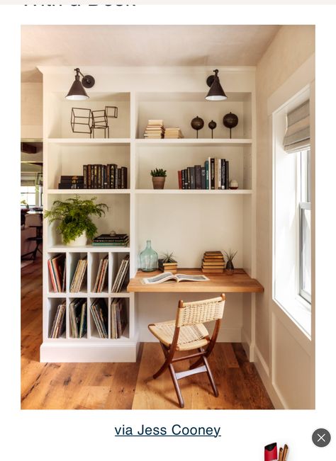 Built In Desk And Shelves, Desk Nook, Farmhouse Renovation, Office Nook, Desk In Living Room, Upstairs Bedroom, Desk Areas, Built In Desk, Farmhouse Style House