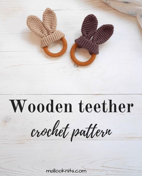 Free Crochet Patterns | Free Crochet Pattern Bunny Ears Teether - Free Crochet Patterns Teething Ring Pattern, Teether Pattern, Bunny Ear Teether, Bunny Teether, Crochet Baby Gifts, Wooden Teething Ring, Ring Pattern, Crochet Rings, Wooden Teether