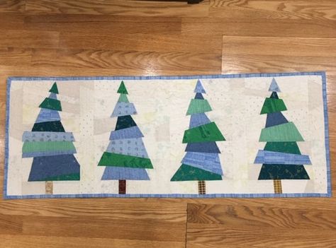 Crazy Christmas Trees Table Runner Christmas Tree Table Runner Free Pattern, Crazy Christmas Trees Table Runner, Christmas Tree Patterns Free Printable, Crazy Christmas Trees, Fun Table Runner, Tree Quilt Pattern, Tree Quilts, Christmas Tree Quilt, Christmas Tree On Table