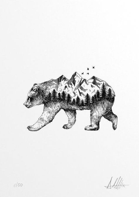 Bear And Forest Tattoo, Bear Woods Tattoo, Bear In Forest Tattoo, California Bear Art, Mountain Bear Tattoo, Bear Nature Tattoo, Bear Sketch Tattoo, Bear Mountain Tattoo, Bear Forest Tattoo