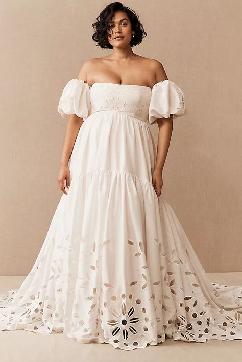 Plus Size Bridal Dresses | BHLDN Weddings | Anthropologie Bridgerton Inspired Dresses, Bridgerton Dresses, Floral Cutwork, Puff Sleeve Wedding Dress, Chic Bridal Gown, Bohemian Gown, Bridgerton Inspired, Trendy Bride, Ball Gown Skirt